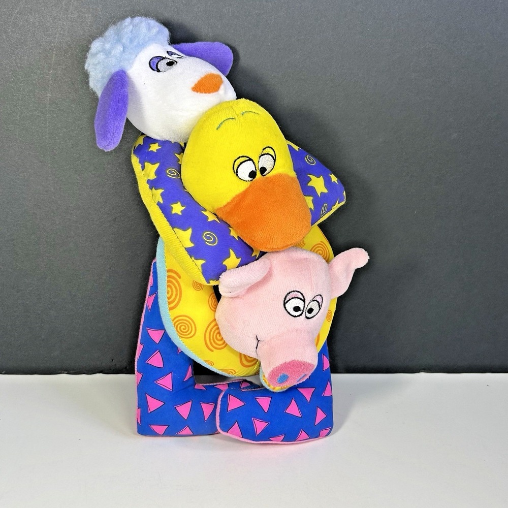 Vintage Avon 90's Animal Plush‎ Stacking toy Three Silly Colorful Sheep Duck Pig